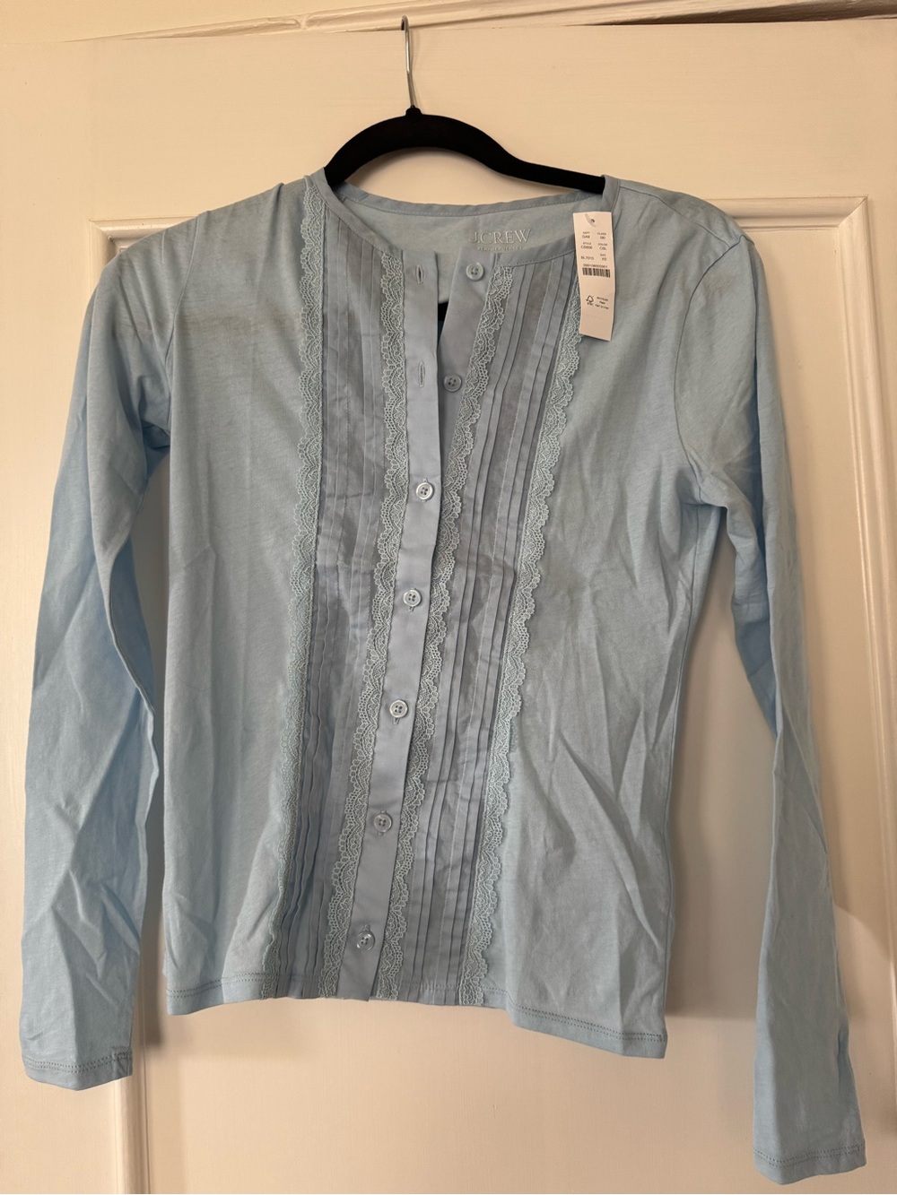 J. Crew Light Blue Lace Button Top